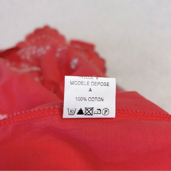 Made in France Scarlet Roos Women's Orange Embroidered Knee Length Sundress Sz 2 - Picture 7 of 9